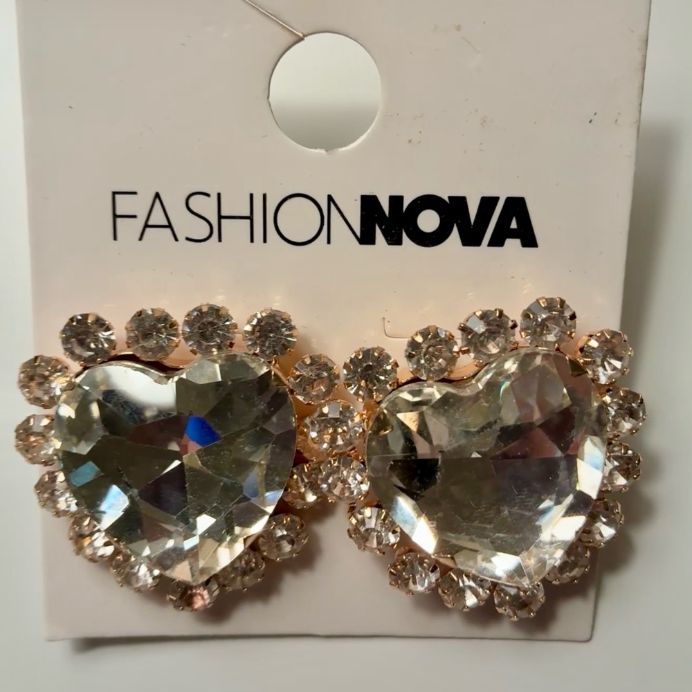 Fashion Nova Gold Heart Crystal Cluster Earrings
